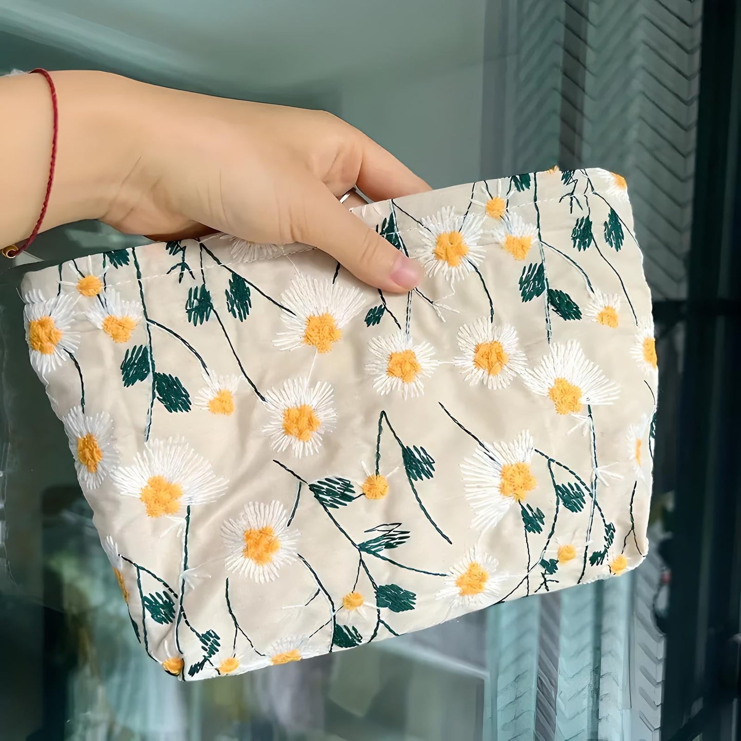 Angela | Flower Embroidered Makeup Bag